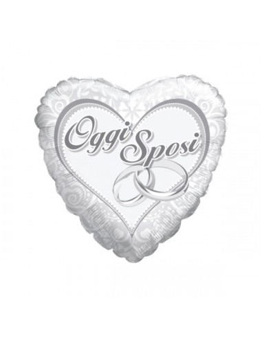 Palloncino Matrimonio Sposi con scritta  (Oggi Sposi) - colore bianco e stampa argento - 18/46 cm - 1 pz