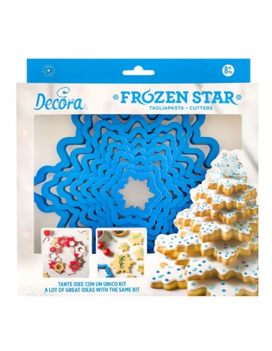 Set di 8 tagliapasta  Frozen Star  in plastica  per realizzare un albero di Natale di biscotti. Dimensione da 4,5cm a 26,5cm Dec