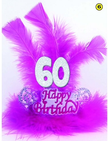  Corona / Tiara  Compleanno 60 anni - 1 pezzo - plastica - color argento e Fucsia con piume