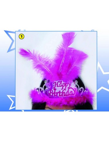  Corona / Tiara  Compleanno Happy  Birthday  - 1 pezzo - plastica - color argento e Fucsia con piume