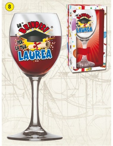  Bicchiere/Calice con per acqua o vino LAUREA  - 1 pezzo - in vetro- con stampa LAUREA