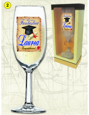  Bicchiere/Flute  per vino o spumante  LAUREA  - 1 pezzo - in vetro- con stampa LAUREA