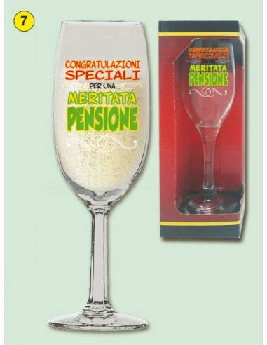 Bicchiere/Flute per vino o spumante PENSIONE - 1 pezzo - in vetro- con  stampa PENSIONE
