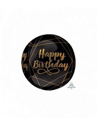 Palloncino Compleanno a sfera Happy Birthday Orbz Anagram (nero e oro )- 43 cm x 45 cm - 1 pz