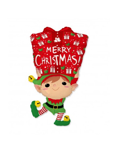 Palloncino ELFO di Natale- Supershape con scritta sul cappello ( MERRY CHRISTMAS !)- 107 x 58  cm  1 pz