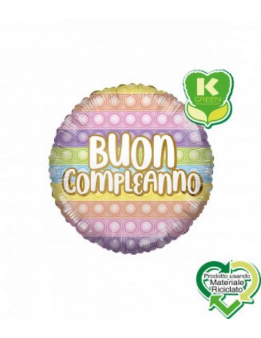 Palloncino Buon Compleanno Tondo - Fantasia Pop It colorato   - 46 cm - 1 pz
