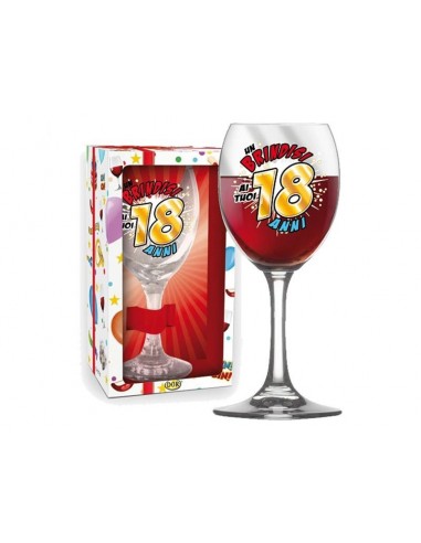  Bicchiere/Calice con per acqua o vino 18 anni- 1 pezzo - in vetro- con stampa Un brindisi ai tuoi 18 anni