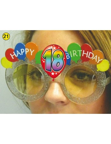  Occhiali pammolcini  Happy Birthday 18 ANNI  in plastica multicolors  pz 1