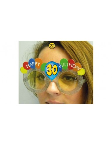  Occhiali pammolcini  Happy Birthday 30 ANNI  in plastica multicolors  pz 1