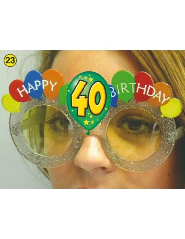  Occhiali pammolcini  Happy Birthday 40 ANNI  in plastica multicolors  pz 1