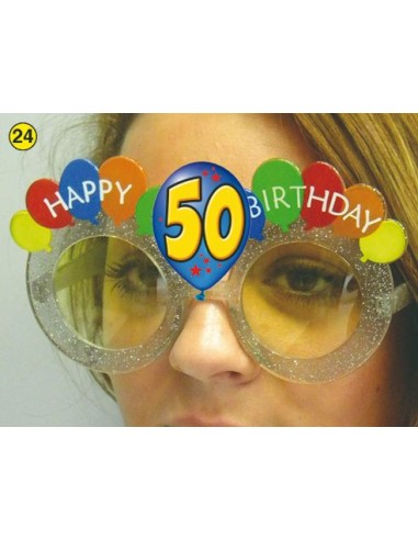  Occhiali pammolcini  Happy Birthday 50 ANNI  in plastica multicolors  pz 1