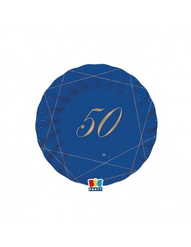 PIATTI PICCOLI  Blù ONDULATI IN CARTONCINO  50° compleanno  in oro    - Diametro 18 cm - Confez. 8 pezzi