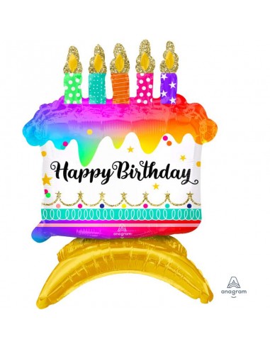 Palloncino 35 cm x 45 cm   Air Filled  ( da gonfiare ad aria )Torta con scritta Happy Birthday Anagram 1 pz