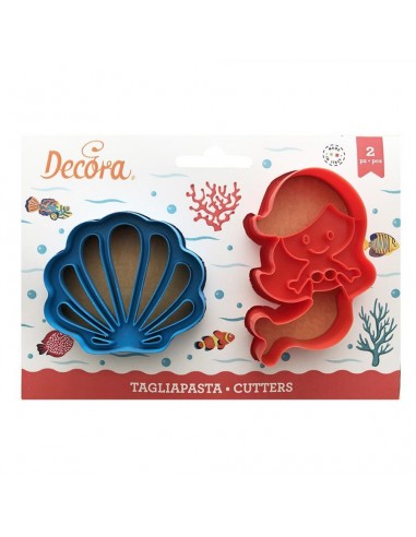 Kit 2 Tagliapasta sirena  conchiglia      in Plastica  6 x  10  e 8 x 7 H 2,2  Cm DECORA