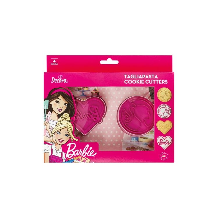 Kit 2 Tagliapasta  tema BARBIE  cuore e tondo     in Plastica 7 x7 H 2,2  Cm DECORA