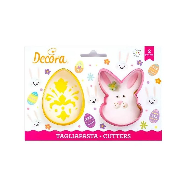 Kit 2 Tagliapasta  tema Pasqua  uovo e coniglio     in Plastica  6 x   8  e 8,5 x 6  H 2,2  Cm DECORA