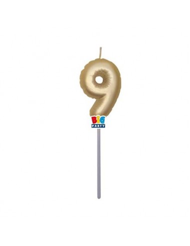 Candelina palloncino  numero 9 di cera  6 cm di colore Oro Metal   pz 1