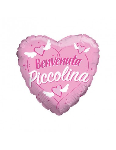 Palloncino Nascita a Cuore  rosa con scritta  BENVENUTA PICCOLINA  46 cm - 1 pz
