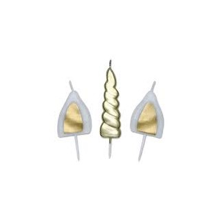Kit 3 Candeline  di cera  a tema Unicorno corno 8 cm e orecchie 5 cm  PZ 1