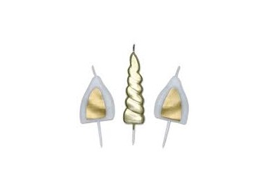 Kit 3 Candeline  di cera  a tema Unicorno corno 8 cm e orecchie 5 cm  PZ 1