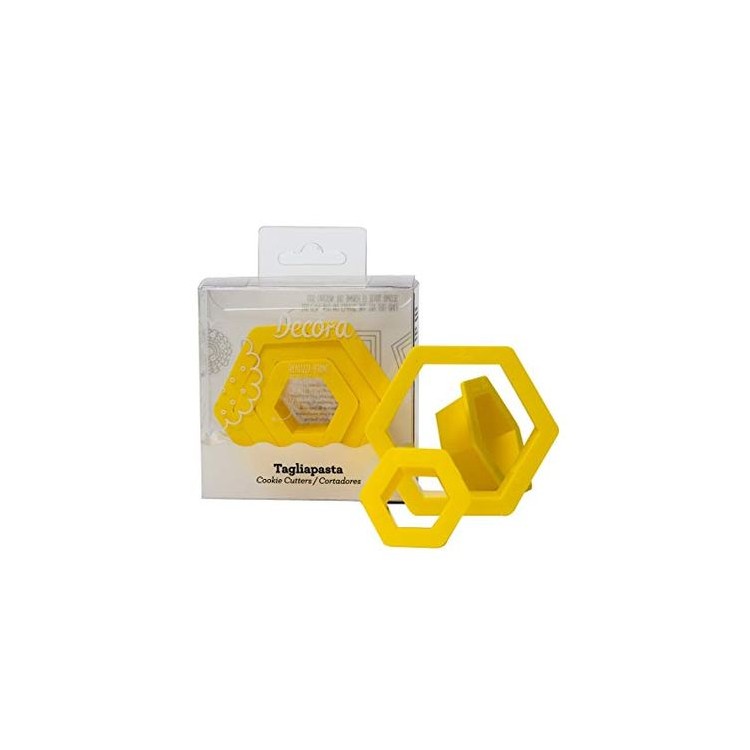 Kit 3 Tagliapasta Esagono (pallone da calcio)  in Plastica - Dim. cm 2,5-  4 - 6  x h 2,2 cm - 3 pezzi - DECORA
