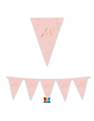 Bandierine 18° Compleanno in cartoncino rosa e oro   - L 3  metri / 30 cm  H - 1 pz