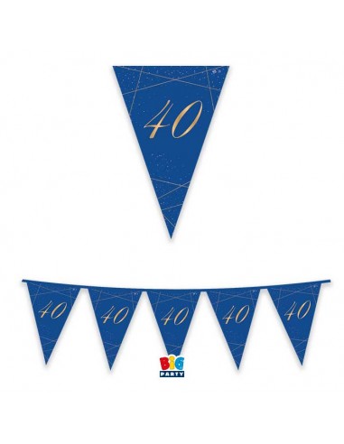 Bandierine 40° Compleanno in cartoncino blù e oro   - L 3  metri / 30 cm  H - 1 pz
