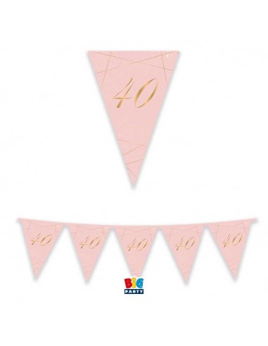 Bandierine 40° Compleanno in cartoncino rosa e oro   - L 3  metri / 30 cm  H - 1 pz