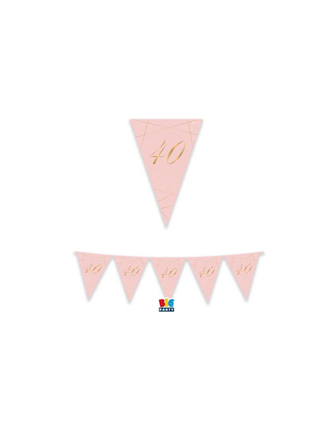 Bandierine 40° Compleanno in cartoncino rosa e oro - L 3 metri / 30 cm H - 1