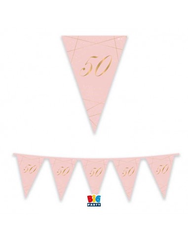 Bandierine 50° Compleanno in cartoncino rosa e oro   - L 3  metri / 30 cm  H - 1 pz