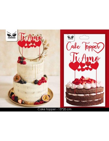 Scritta TI AMO  in plastica cake topper colore rossa    per le torte L 20 Cm H 1 pz