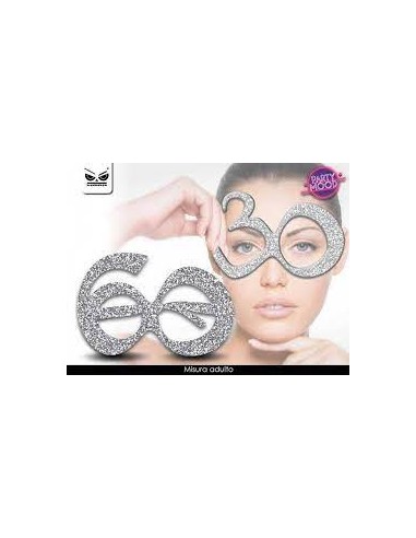 Occhiali Compleanno  60 Anni argentati  con glitter  - plastica - L 15 cm x H 10 cm - 1 pezzo