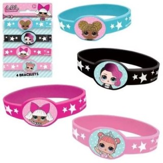 kit 4 Braccialetti in plastica delle   LOL SURPRISE (Gadget e idea regalo per compleanno LOL)  - Confezione da 4 pezzi - plasti