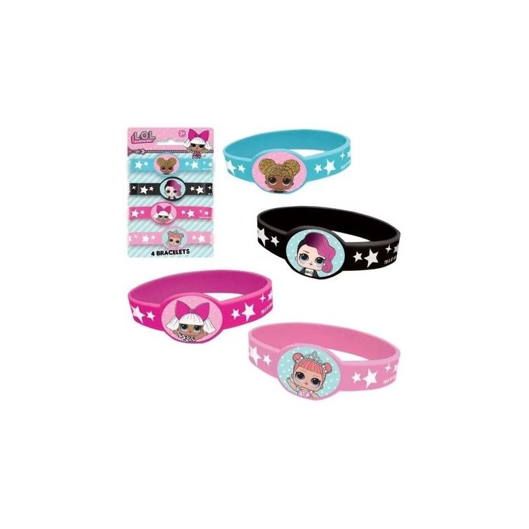 kit 4 Braccialetti in plastica delle   LOL SURPRISE (Gadget e idea regalo per compleanno LOL)  - Confezione da 4 pezzi - plasti