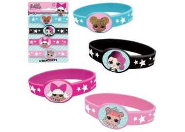 kit 4 Braccialetti in plastica delle   LOL SURPRISE (Gadget e idea regalo per compleanno LOL)  - Confezione da 4 pezzi - plasti
