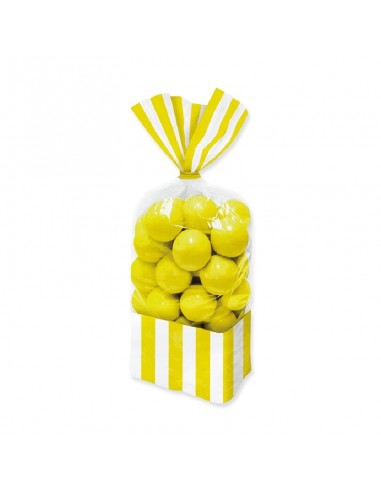 CONFEZIONE 10 SACCHETTI TRASPARENTI  per caramelle a righe colorate giallo e bianco DI CELLOPHANE 25 Cm  Big Party