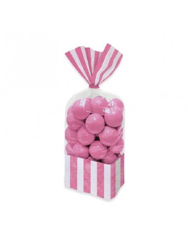 CONFEZIONE 10 SACCHETTI TRASPARENTI per caramelle a righe colorate rosa e  bianco DI CELLOPHANE 25 Cm