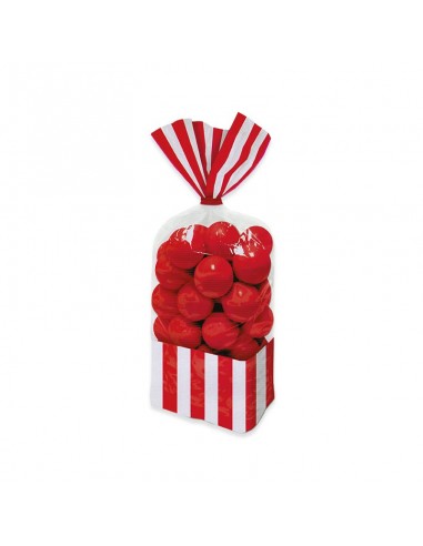 CONFEZIONE 10 SACCHETTI TRASPARENTI  per caramelle a righe colorate rosso e bianco DI CELLOPHANE 25 Cm  Big Party
