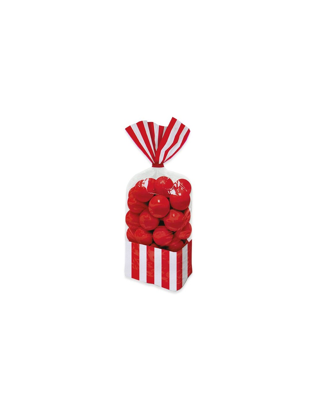 CONFEZIONE 10 SACCHETTI TRASPARENTI per caramelle a righe colorate rosso e  bianco DI CELLOPHANE 25 Cm