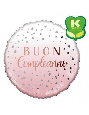 Palloncino Buon Compleanno Tondo rosa e bianco - ( prodotto usando materiale reciclato) - 46 cm - 1 pz