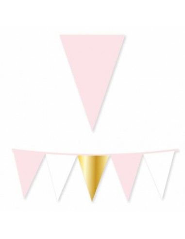 Bandierine in cartoncino rosa bianco e oro - L 3 metri / 20  cm x 30 cm H  - Big Party