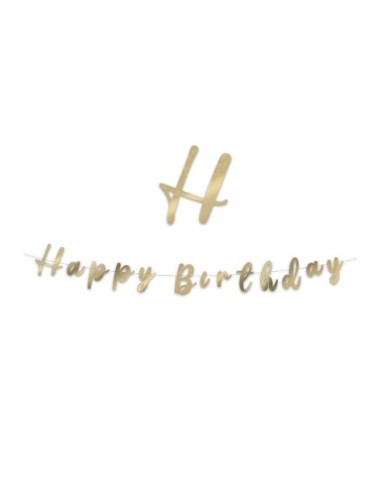 Festone  in cartoncino sagomato  oro   con  scritta HAPPY BIRTHDAY  - L 3  metri / 15 cm  H - 1 pz