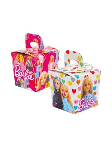 Scatole Candy  Box  di Barbie per confezionare dolcetti o regali  - 6 pezzi - cartoncino rigido - bianche a strisce e pois color