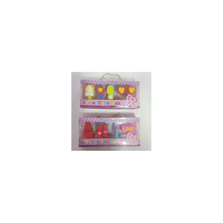Kit 4 Gomme Fashion  colorate per regalini Compleanno Bambini (Party Favors ) PS: Arrivarà 1 delle 2 Confezioni  in foto in base alla disponibilità