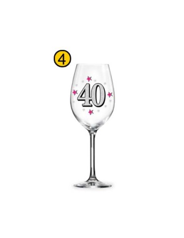  MAXY Bicchiere/Calice   per vino o spumante  40 Anni- 1 pezzo - in vetro- con stampa
