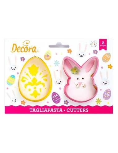 Kit 2 Tagliapasta  tema Pasqua  uovo e coniglio     in Plastica  6 x   8  e 8,5 x 6  H 2,2  Cm DECORA