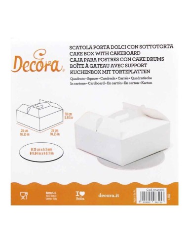 Scatola Quadrata porta torta o dolcetti  con manico  Con Vassoio argento da 3 mm - in cartone bianco - 26 cm x 26 cm h 12 - 1 pz