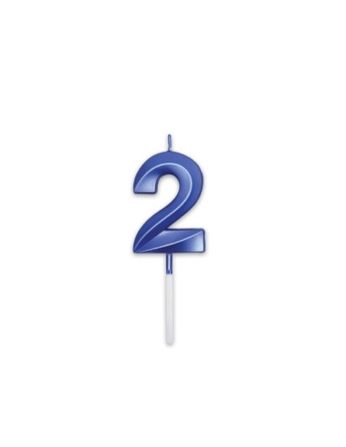 Candelina Prestige   numero 2 di cera  5 cm di colore Blu Metal   pz 1