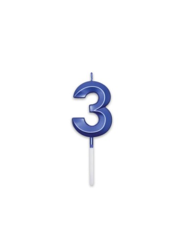 Candelina Prestige   numero 3 di cera  5 cm di colore Blu Metal   pz 1