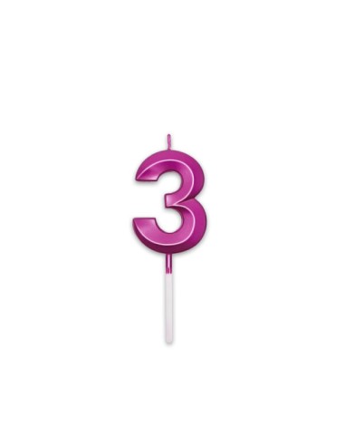 Candelina Prestige   numero 3 di cera  5 cm di colore Fucsia Metal   pz 1